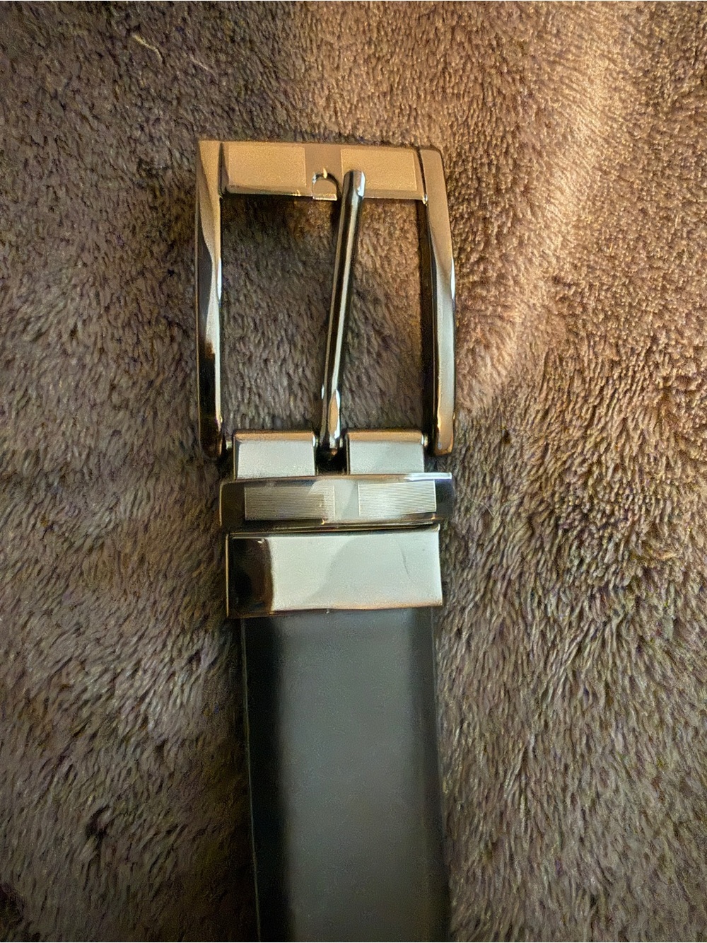 Men's Black and brown Leather Belt with Polished Silver Buckle